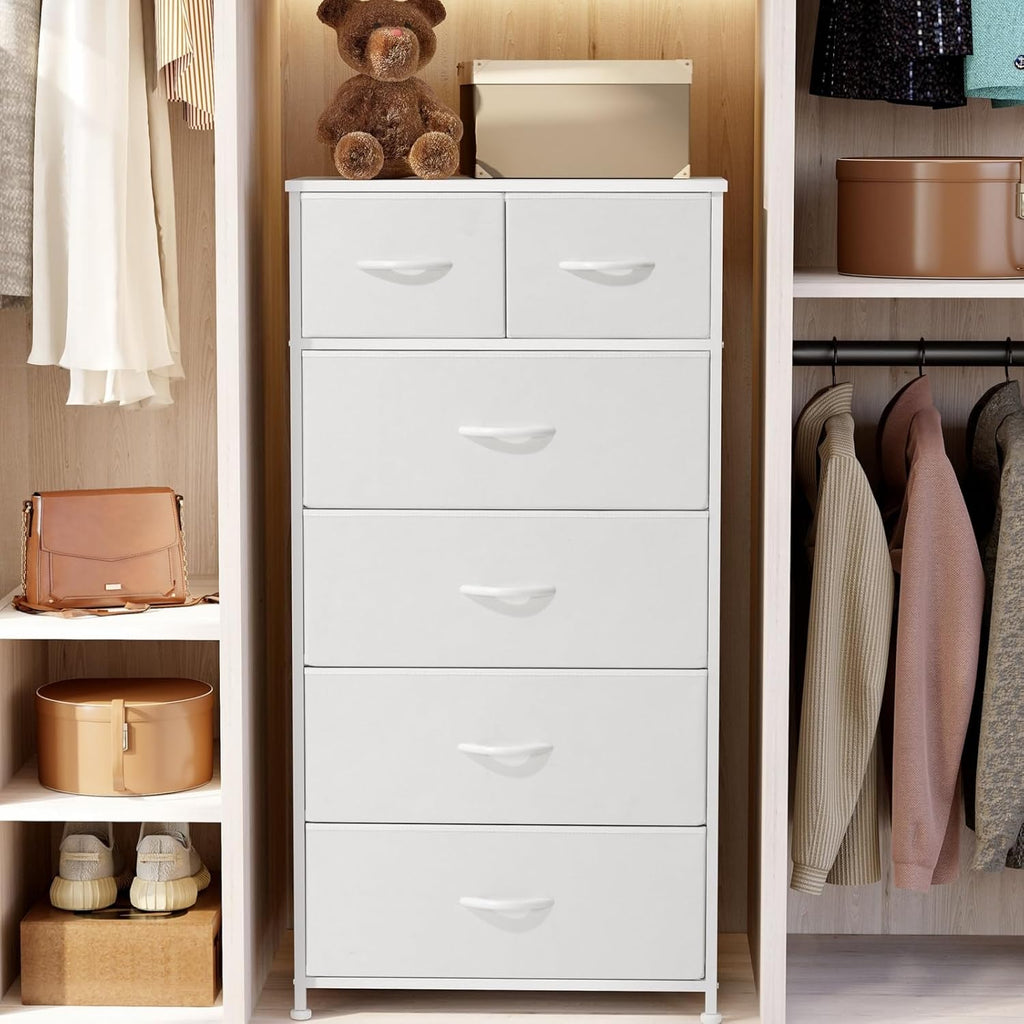White 6-Drawer Skinny Dresser