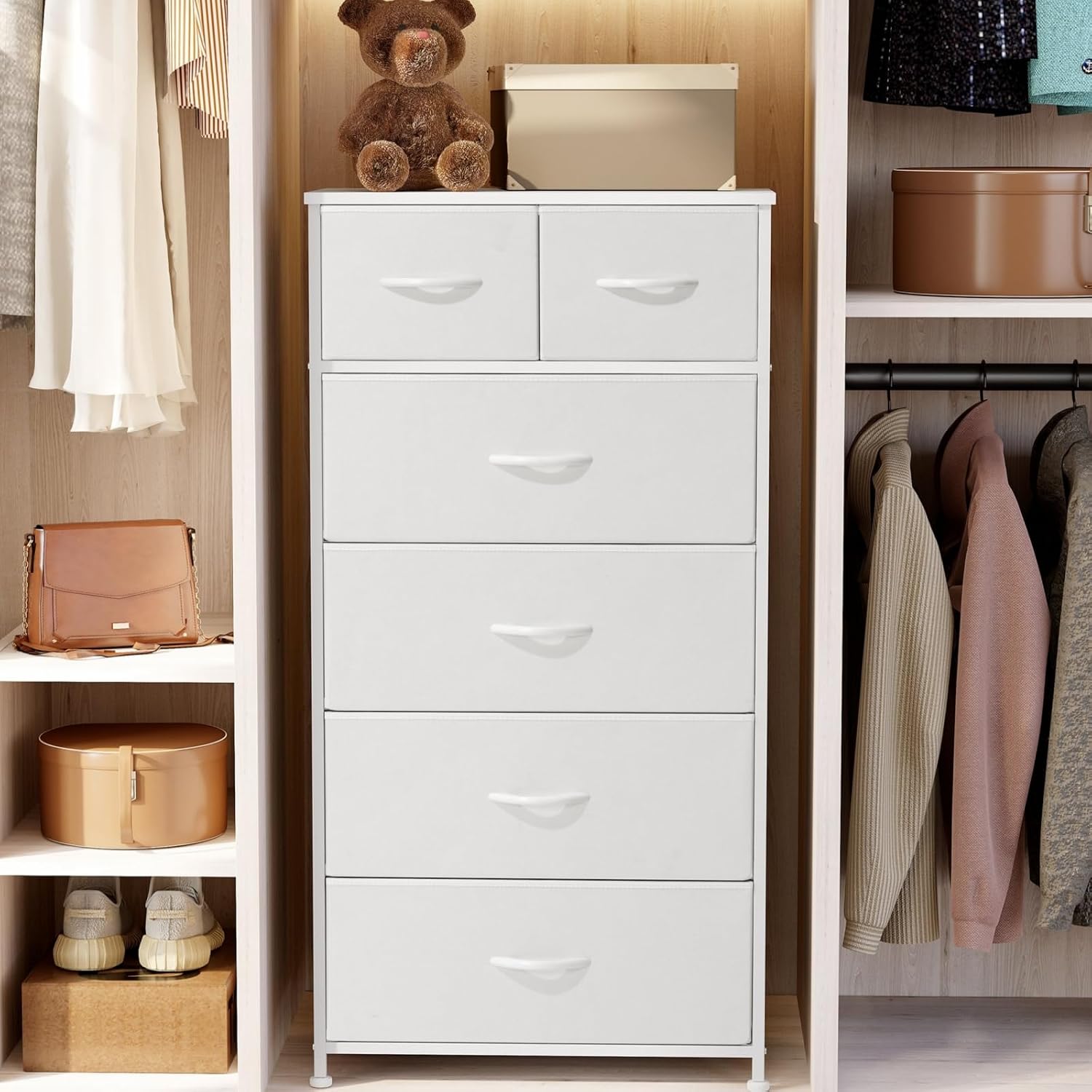 White 6-Drawer Skinny Dresser