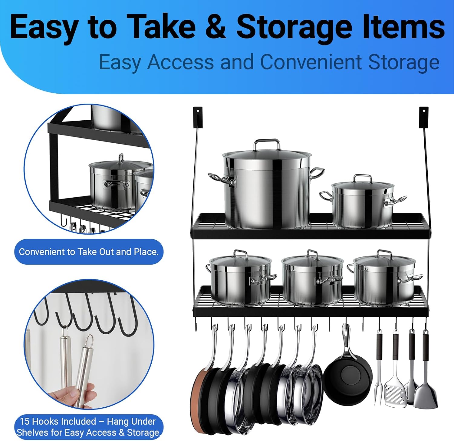 Matte Black 2-Tier Pot Rack