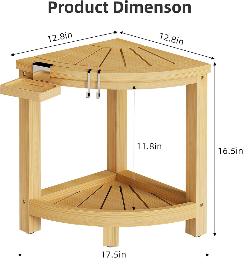 2-Tier Natural Bamboo Corner Shower Stool