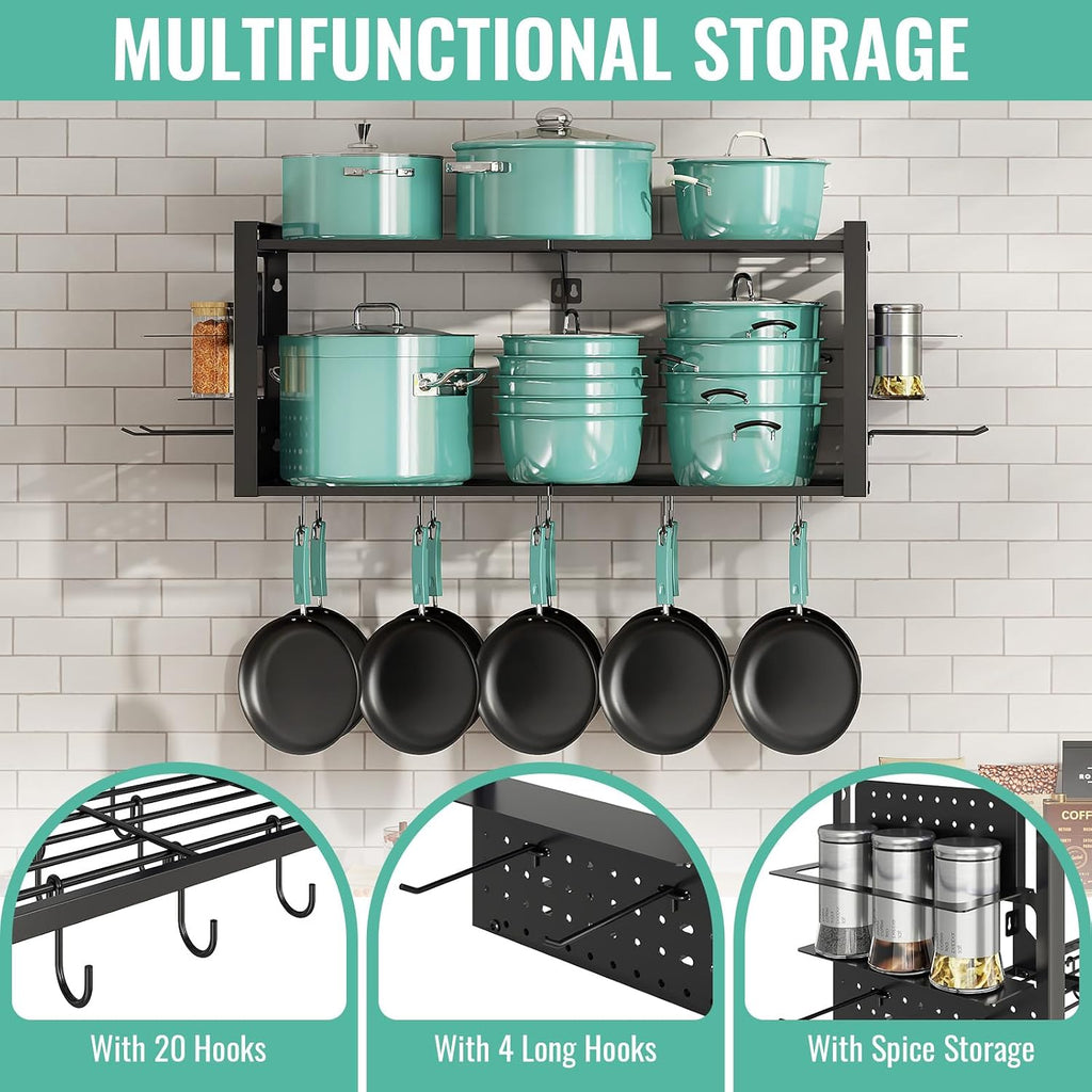 Black 2-Tier Pot Rack 20 Hooks