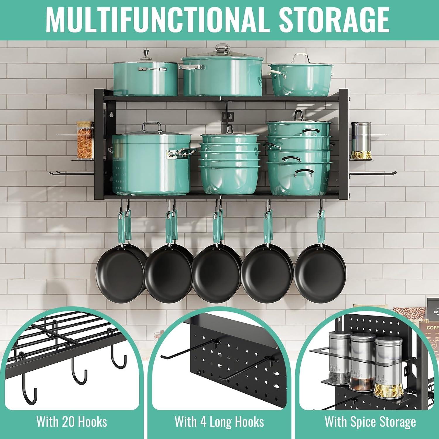 Black 2-Tier Pot Rack 20 Hooks