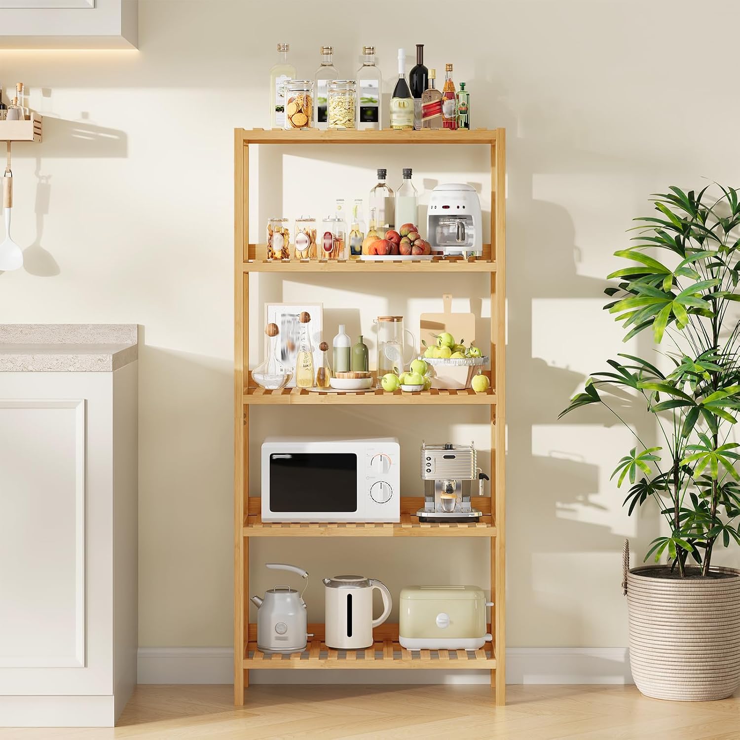 5-Tier Back Panel Bamboo Storage Shelf