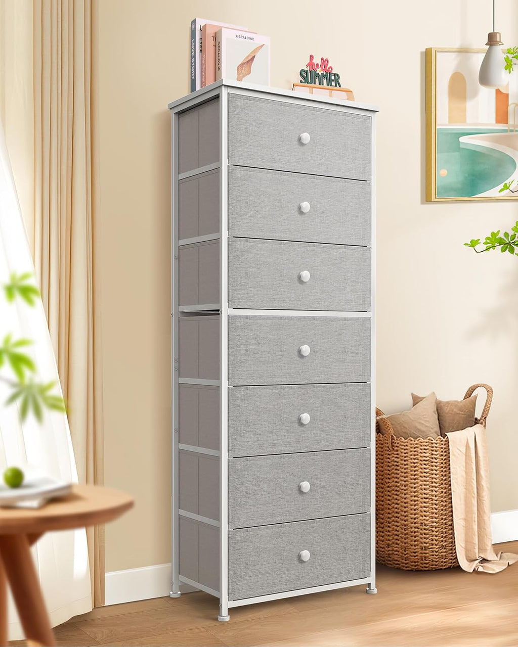 Light Grey 7-Drawer Fabric Dresser