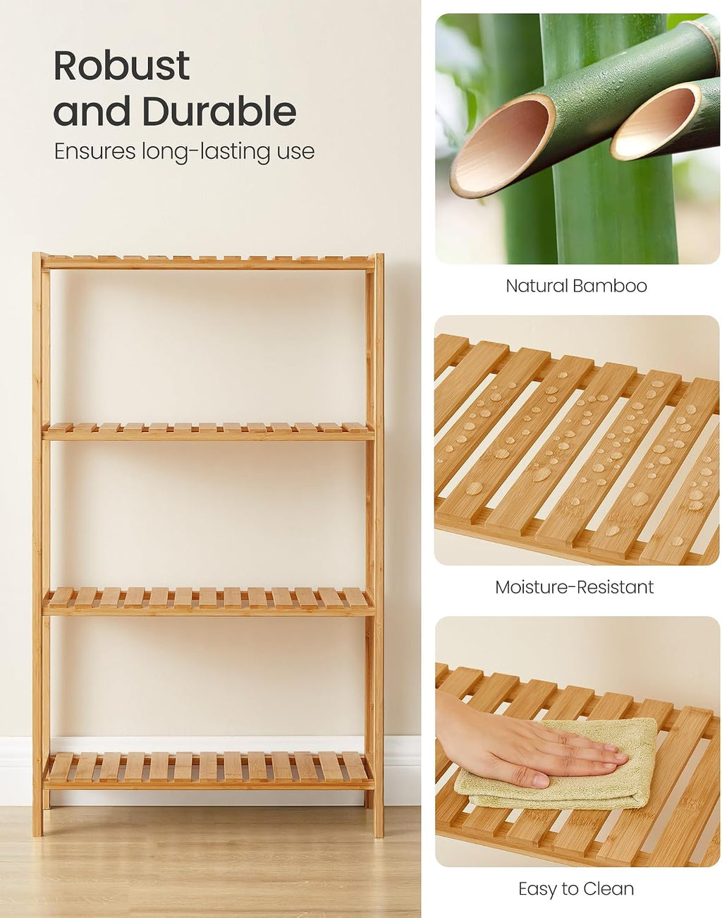 4-Tier Light Bamboo Multipurpose Storage Shelf