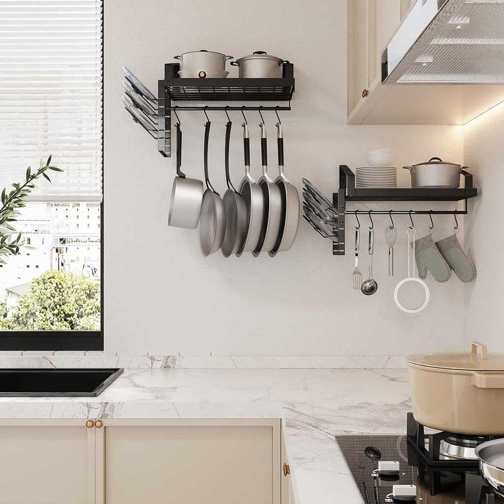 2pc Black Wall Pot Rack 12 Hooks