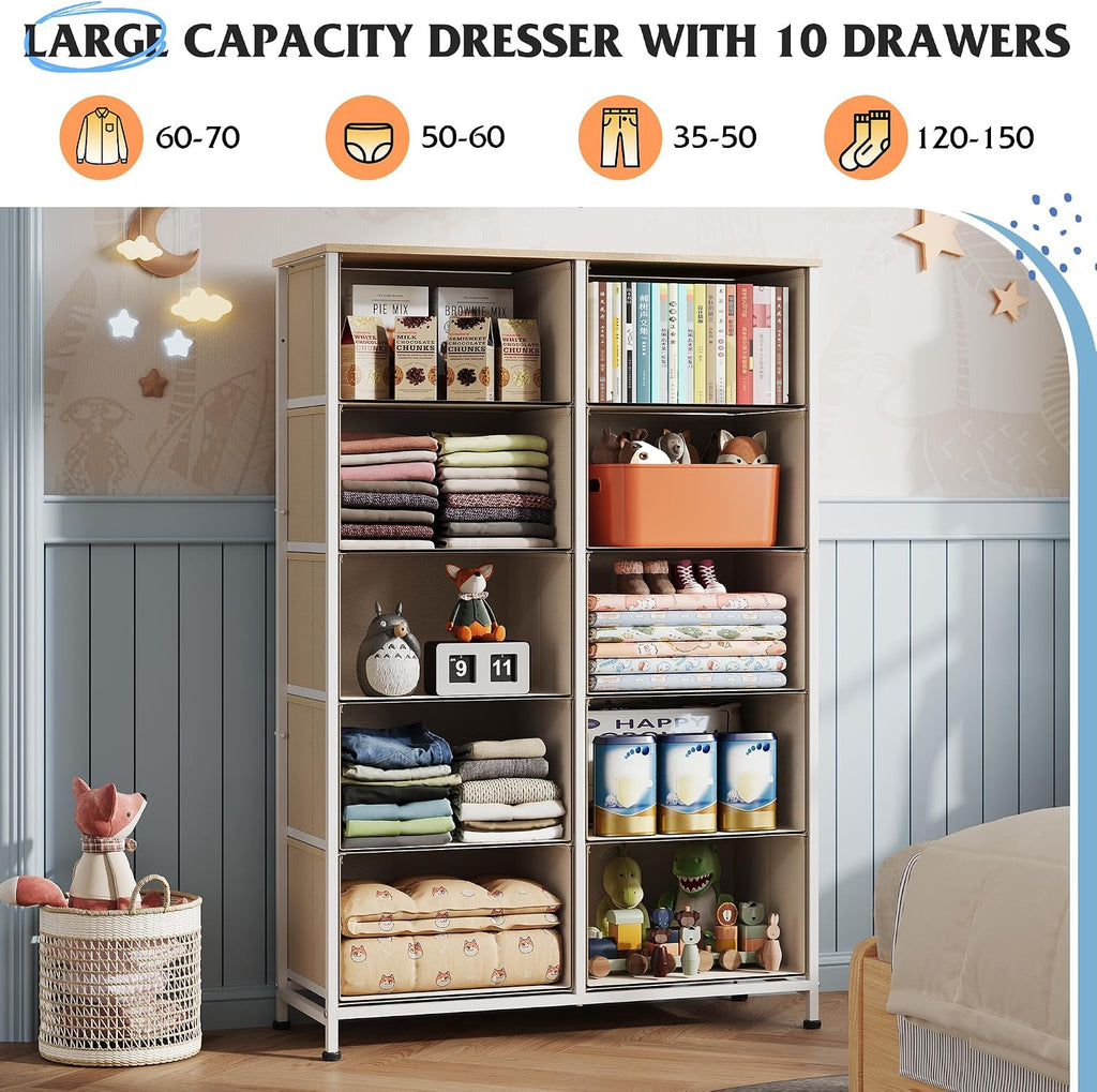 Cream White 10-Drawer Dresser