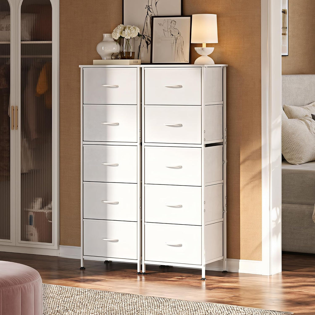White 5-Drawer Fabric Dresser