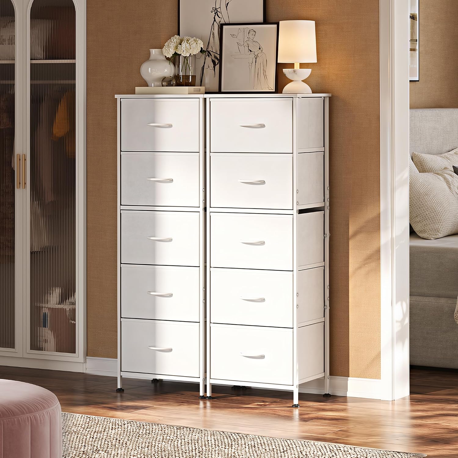 White 5-Drawer Fabric Dresser