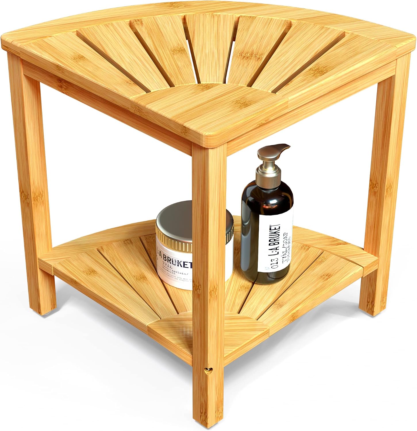 Bamboo Corner Shower Bench with Storage Shelf