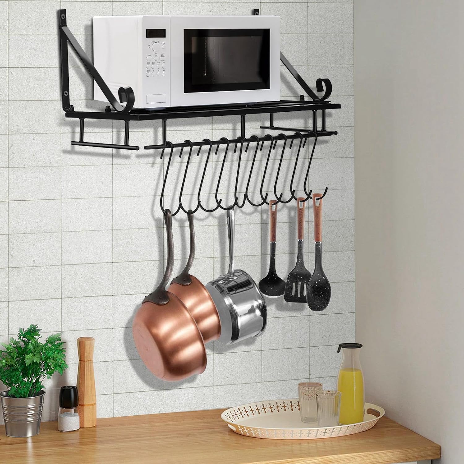 Black Multi-Mount Pot Rack with 10 Hooks