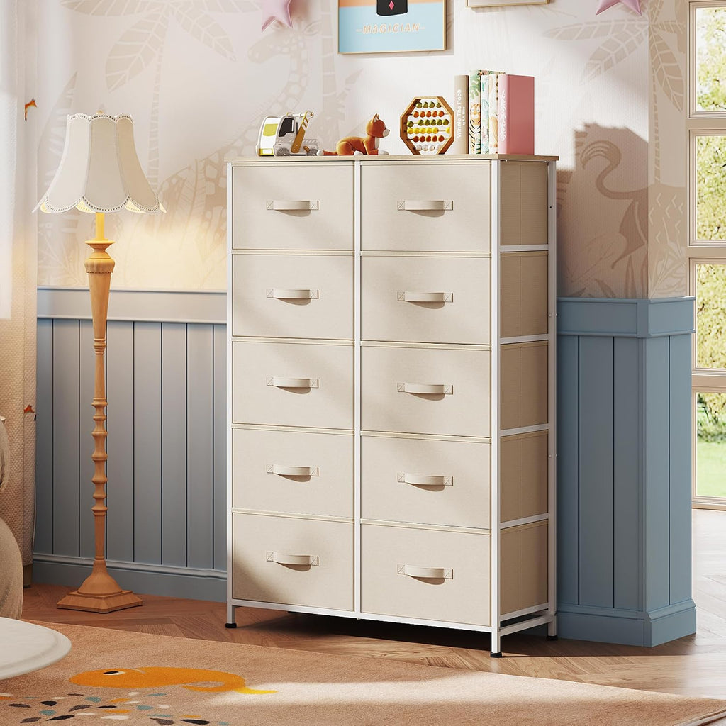 Cream White 10-Drawer Dresser
