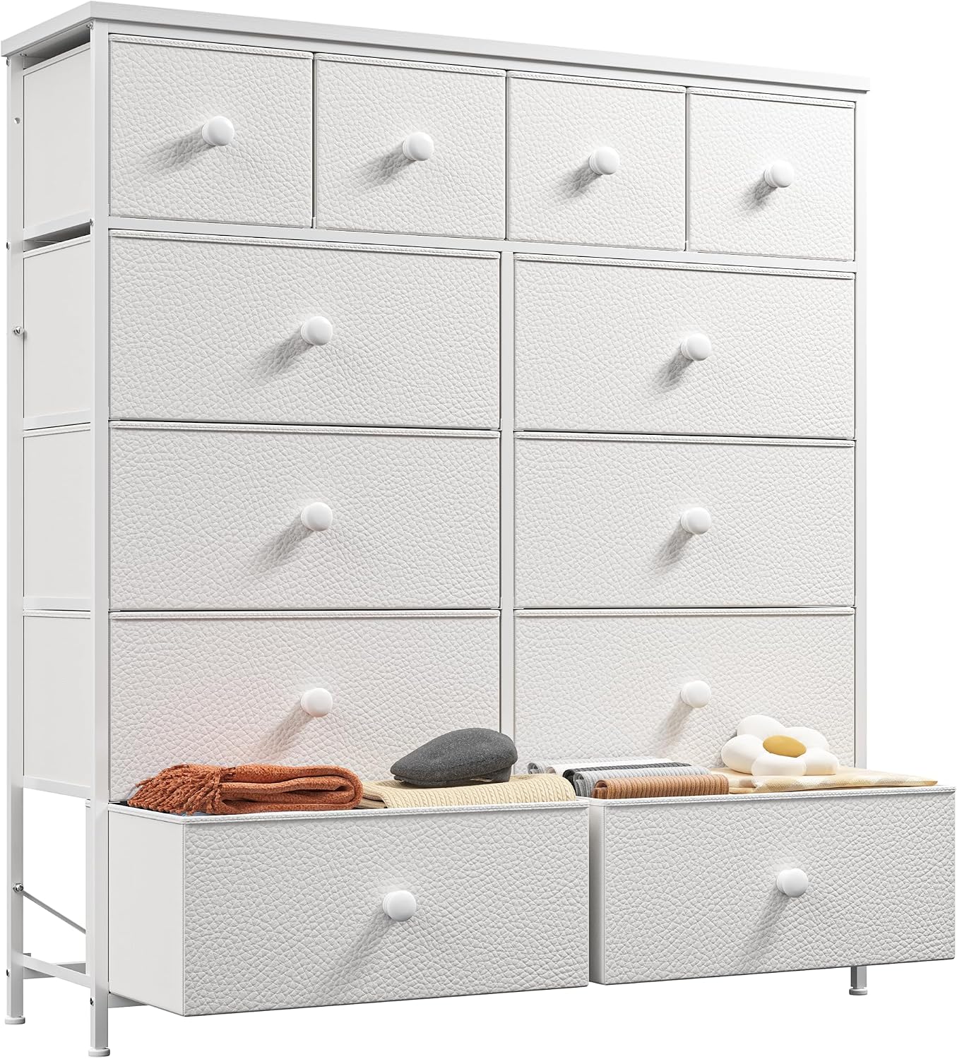 White Tall Fabric Storage Dresser