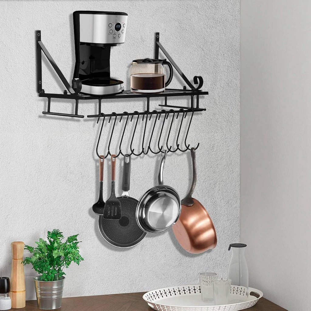 Wall Mount Metal Pot Rack with 10 Hooks