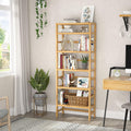 6-Tier Adjustable Shallow Bamboo Bookshelf