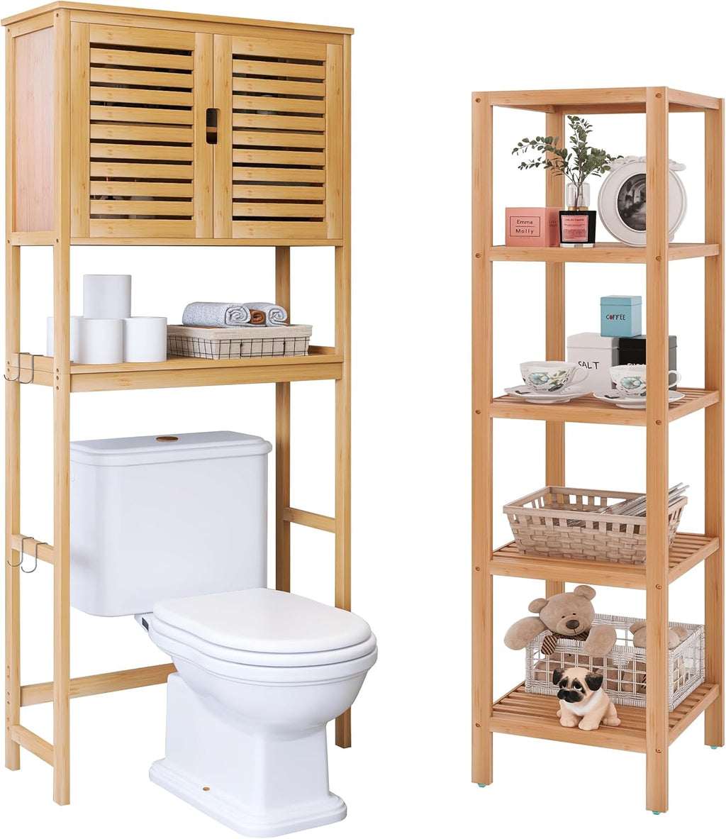 Natural Bamboo Bathroom Storage Set