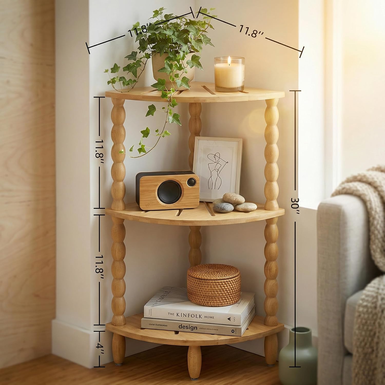 3-Tier Adjustable Bamboo Corner Shower Caddy
