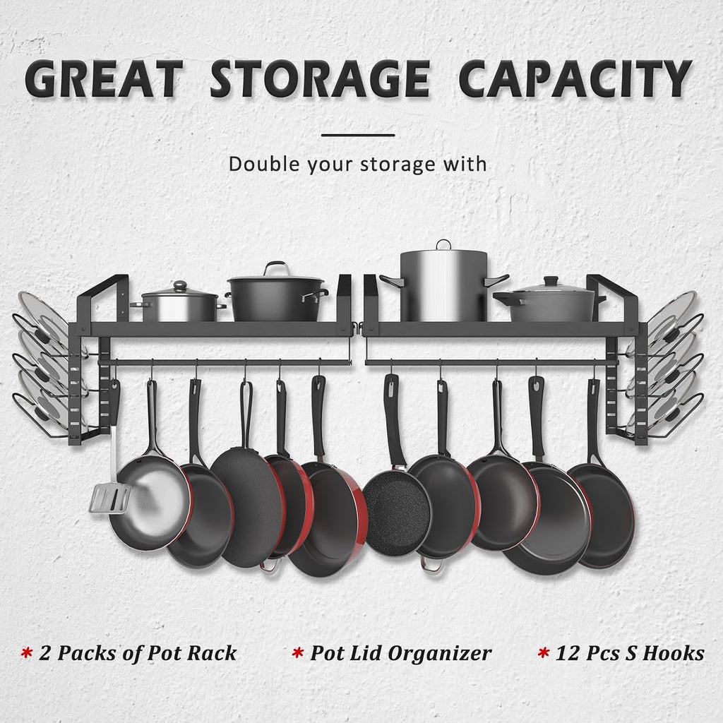 2pc Black Wall Pot Rack 12 Hooks