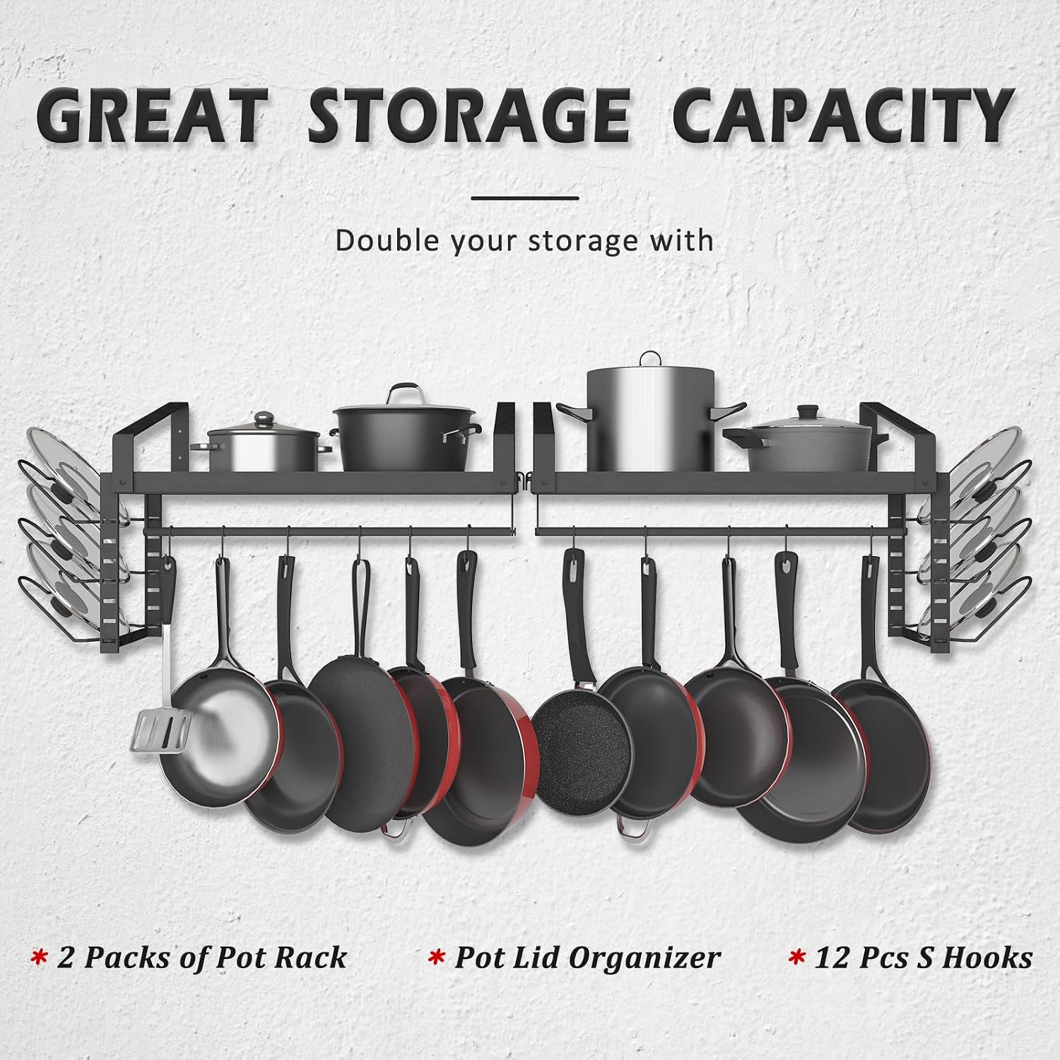 2pc Black Wall Pot Rack 12 Hooks