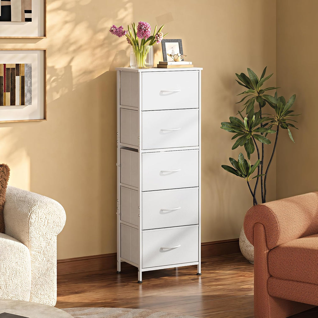 White 5-Drawer Fabric Dresser