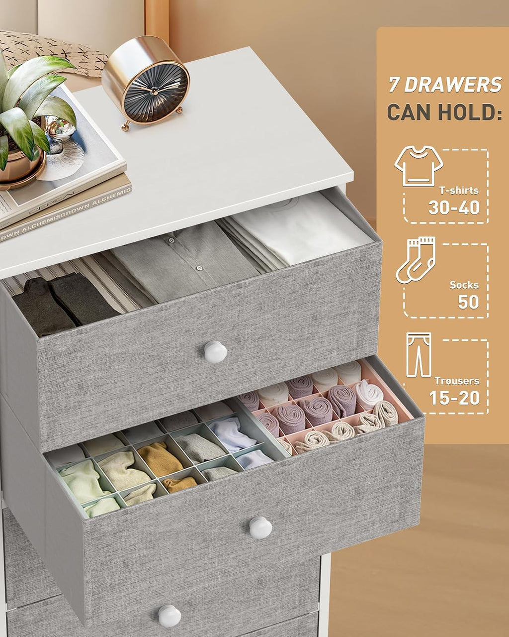 Light Grey 7-Drawer Fabric Dresser