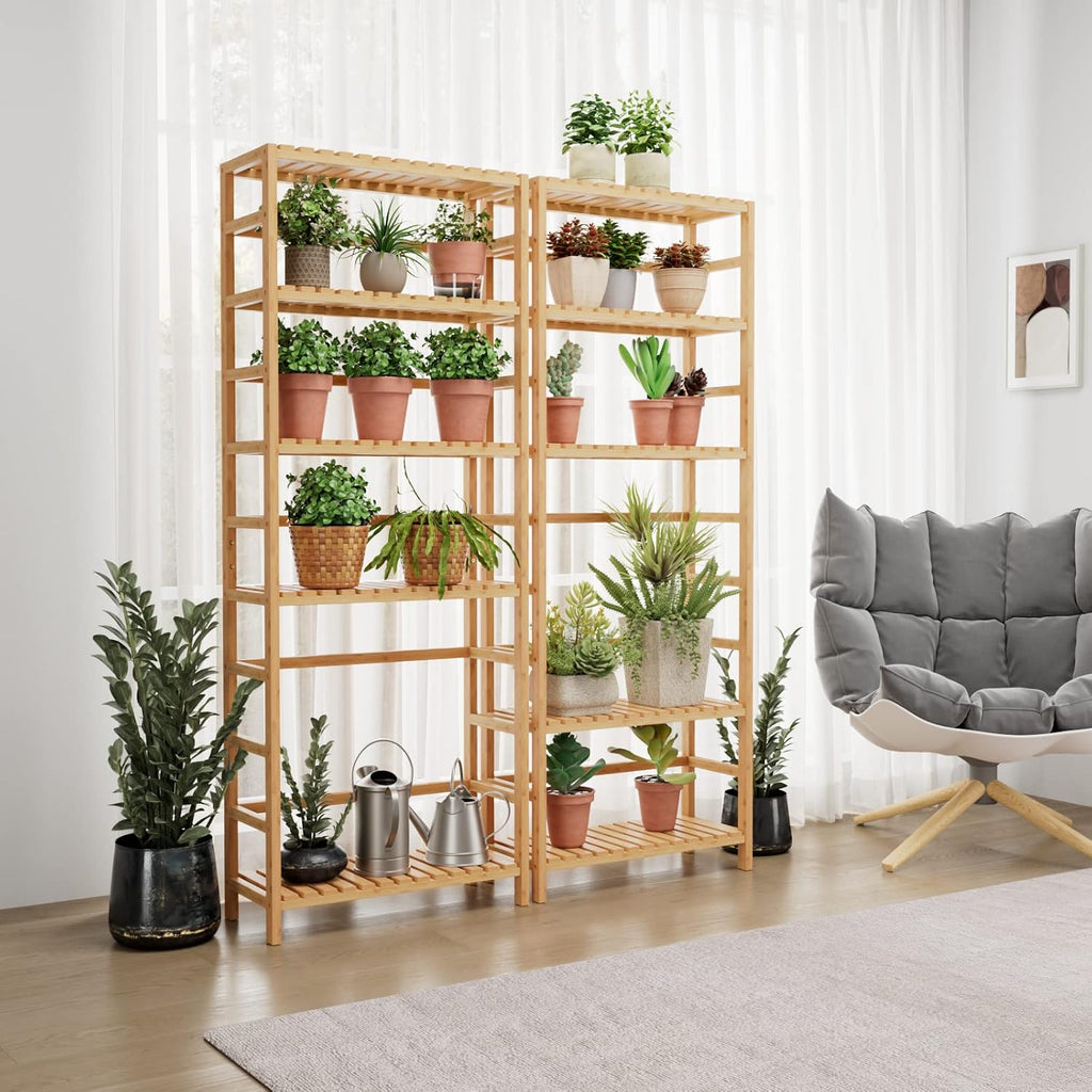 6-Tier Adjustable Natural Bamboo Storage Shelf