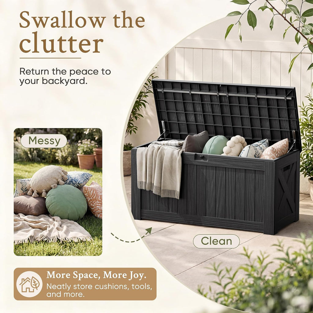 Black 120 Gallon Deck Storage Bench