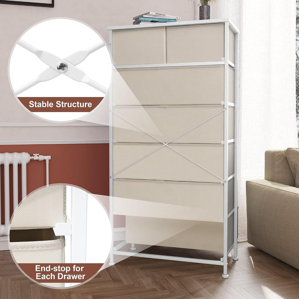 Beige 7-Drawer Fabric Dresser