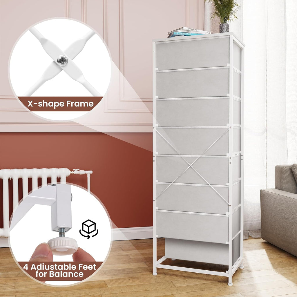 White 8-Drawer Fabric Dresser