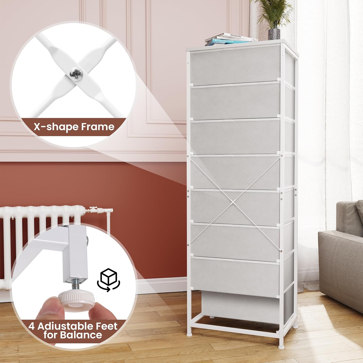 White 8-Drawer Fabric Dresser