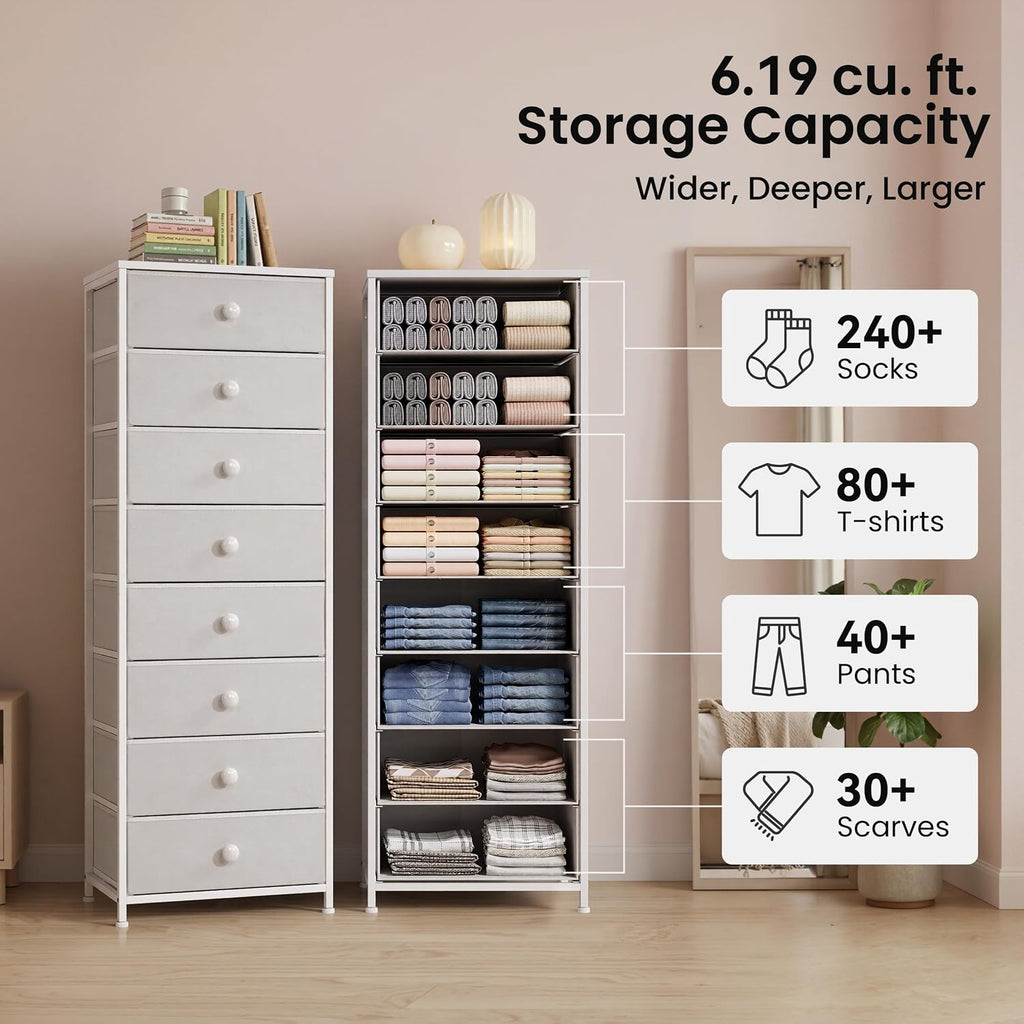 White 8-Drawer Fabric Dresser