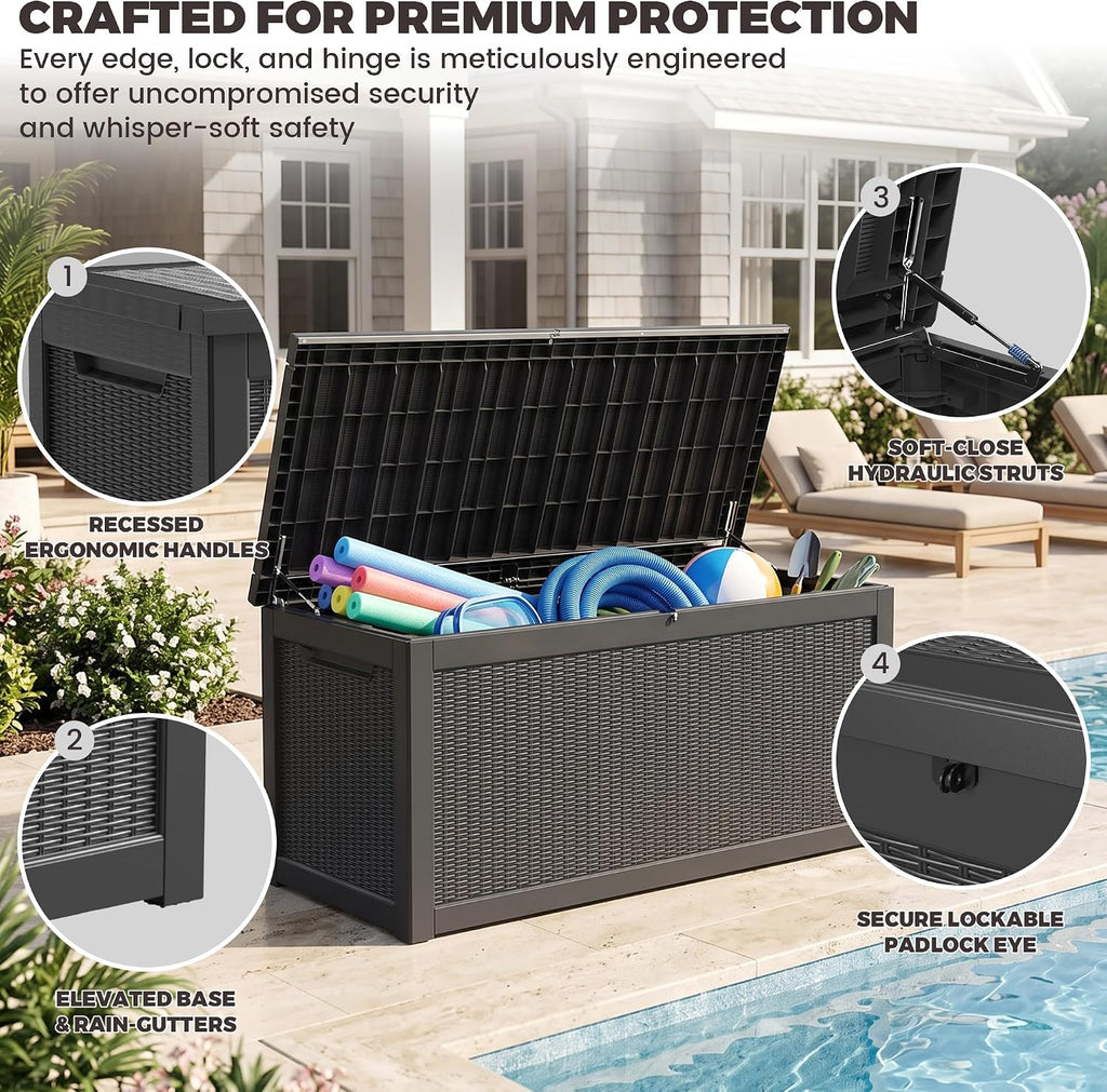 Black 320 Gallon Deck Bench Box