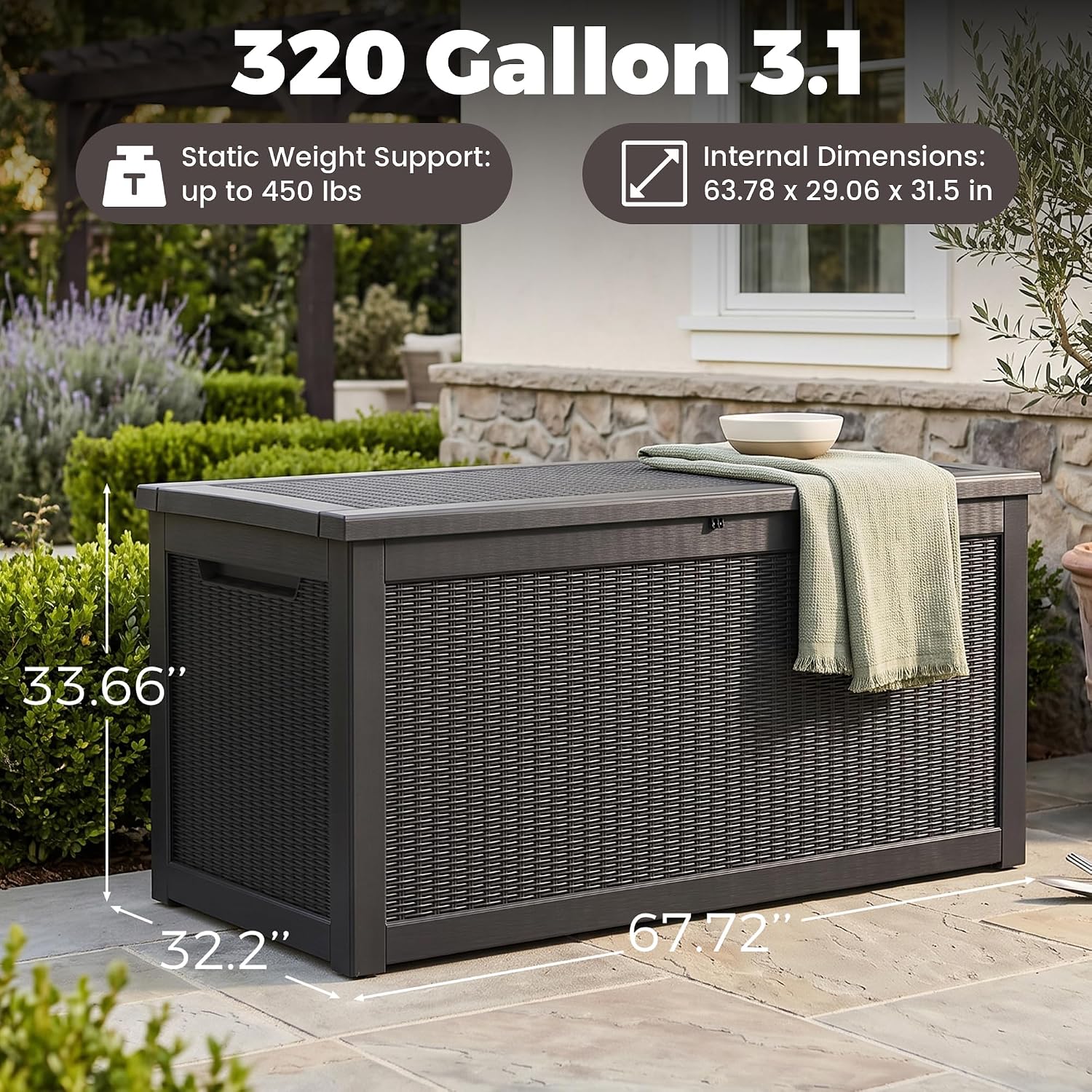 Black 320 Gallon Deck Bench Box