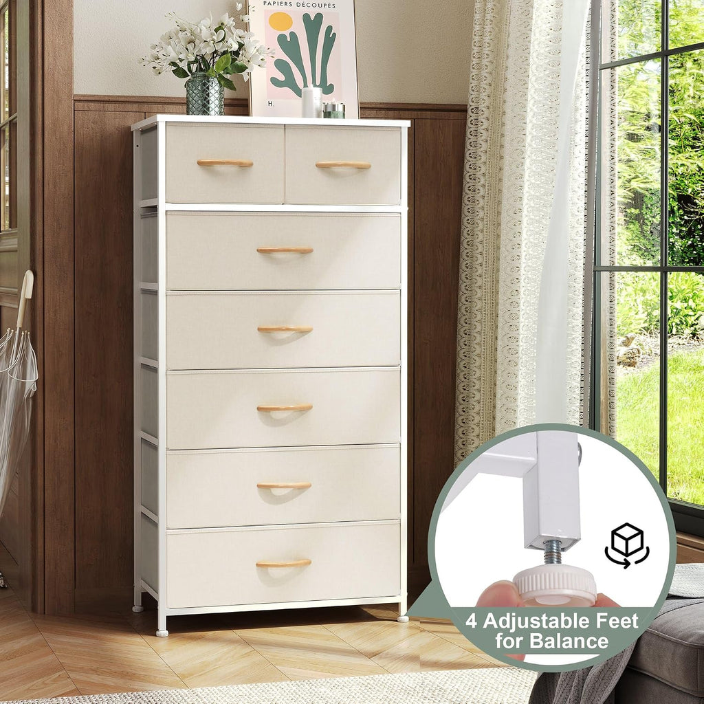 Beige 7-Drawer Fabric Dresser