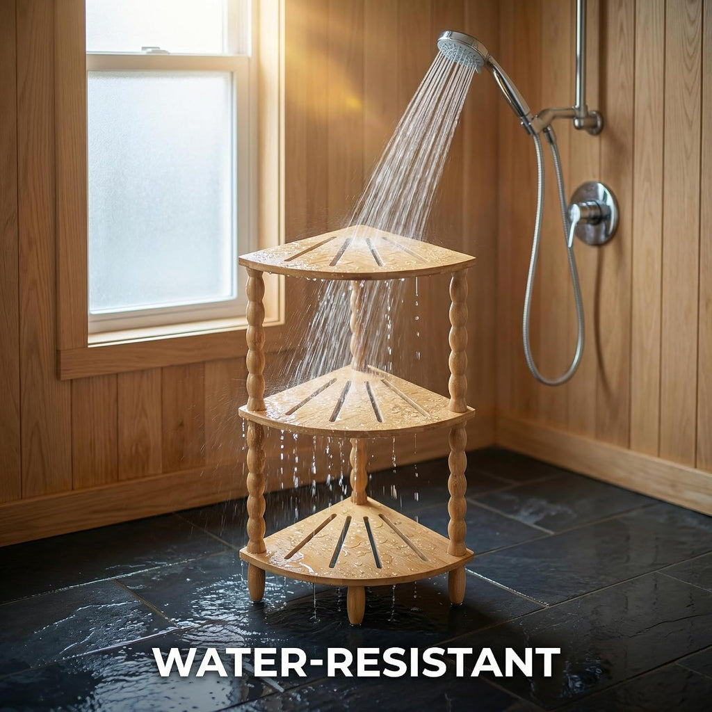 3-Tier Adjustable Bamboo Corner Shower Caddy