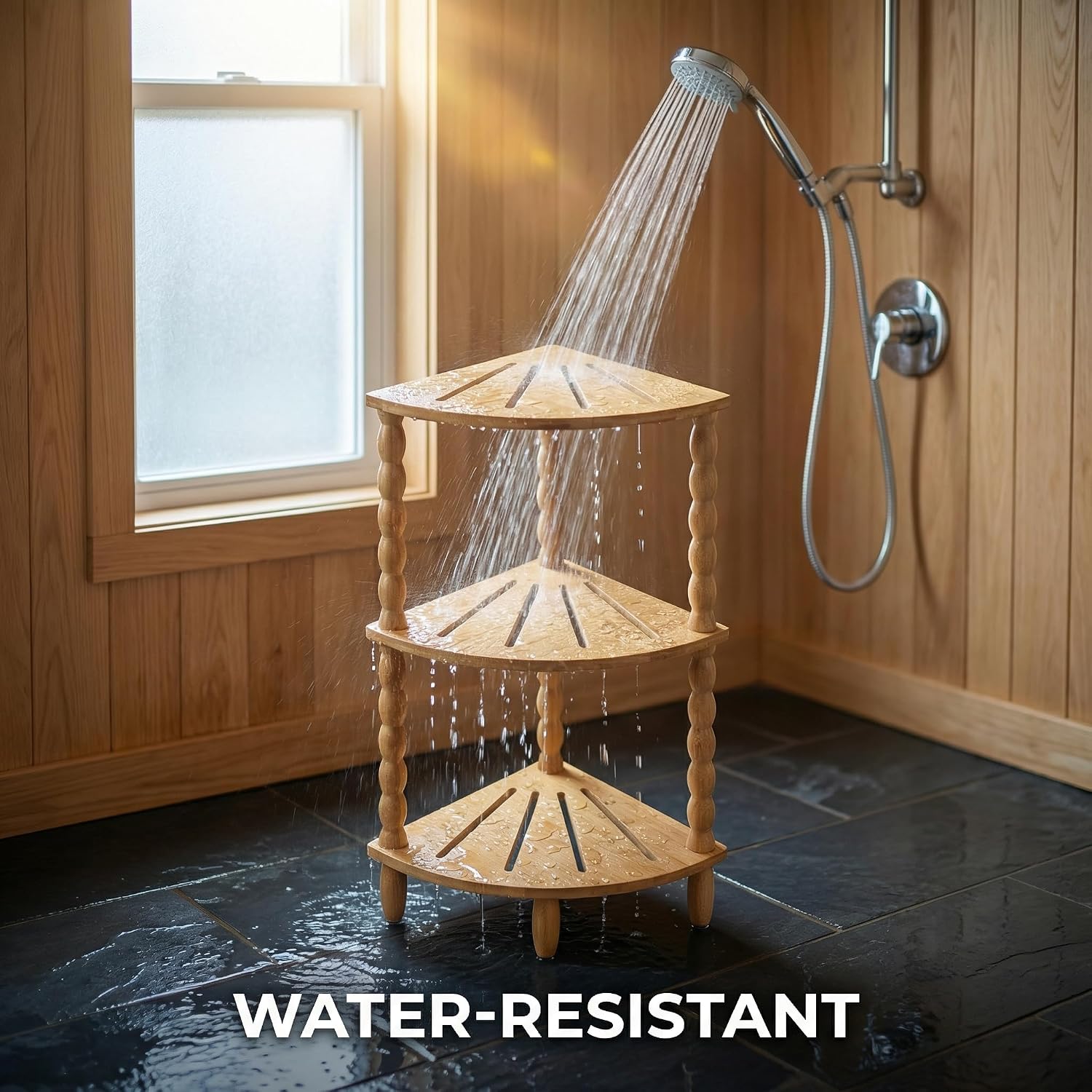 3-Tier Adjustable Bamboo Corner Shower Caddy