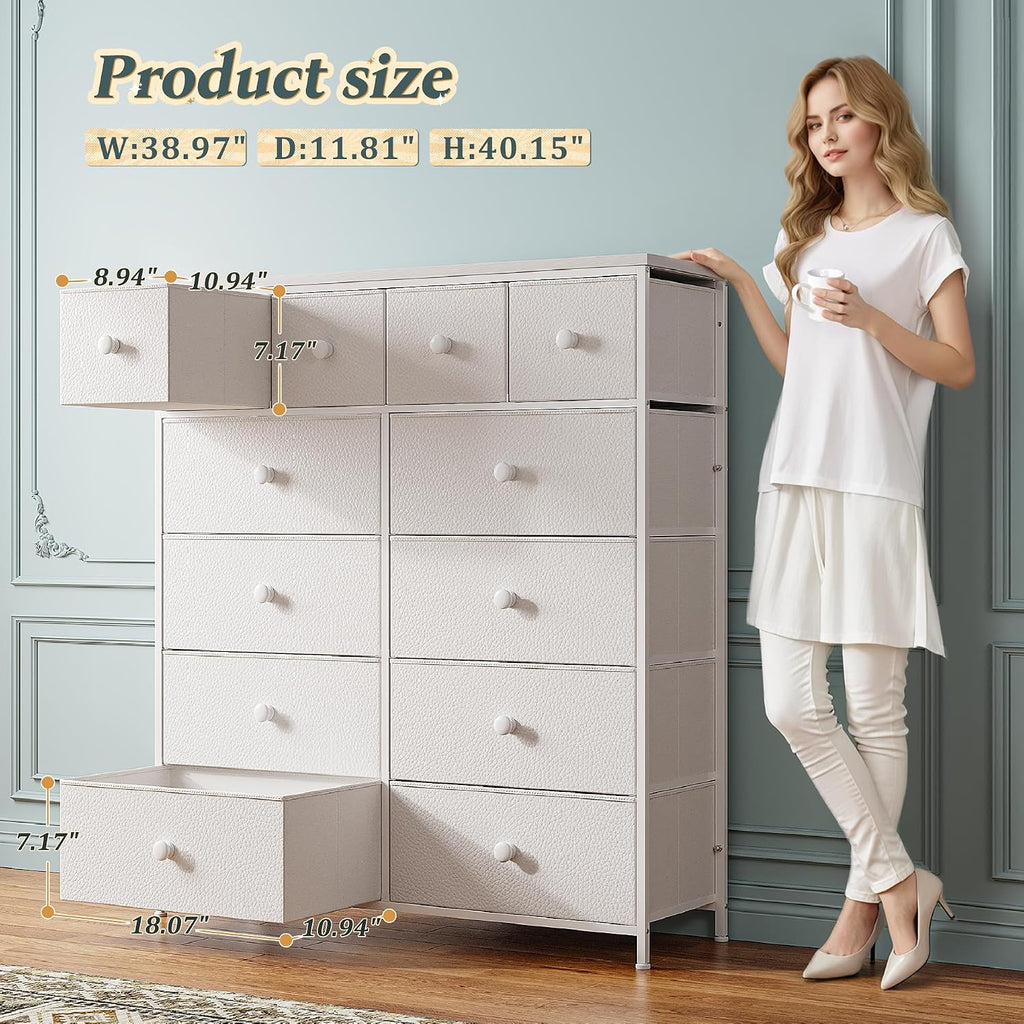 White Tall Fabric Storage Dresser