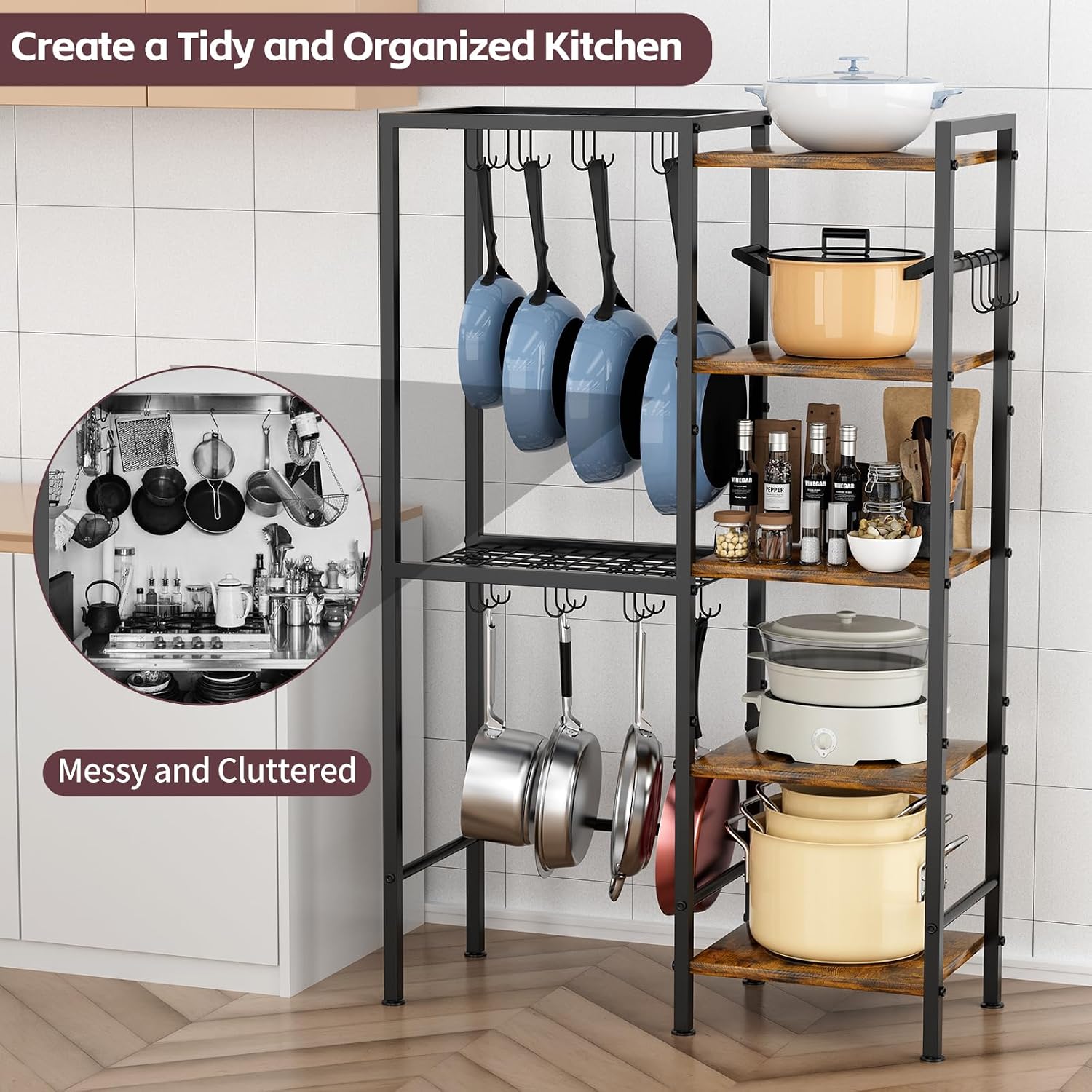 5-Tier Freestanding Metal Pot Rack