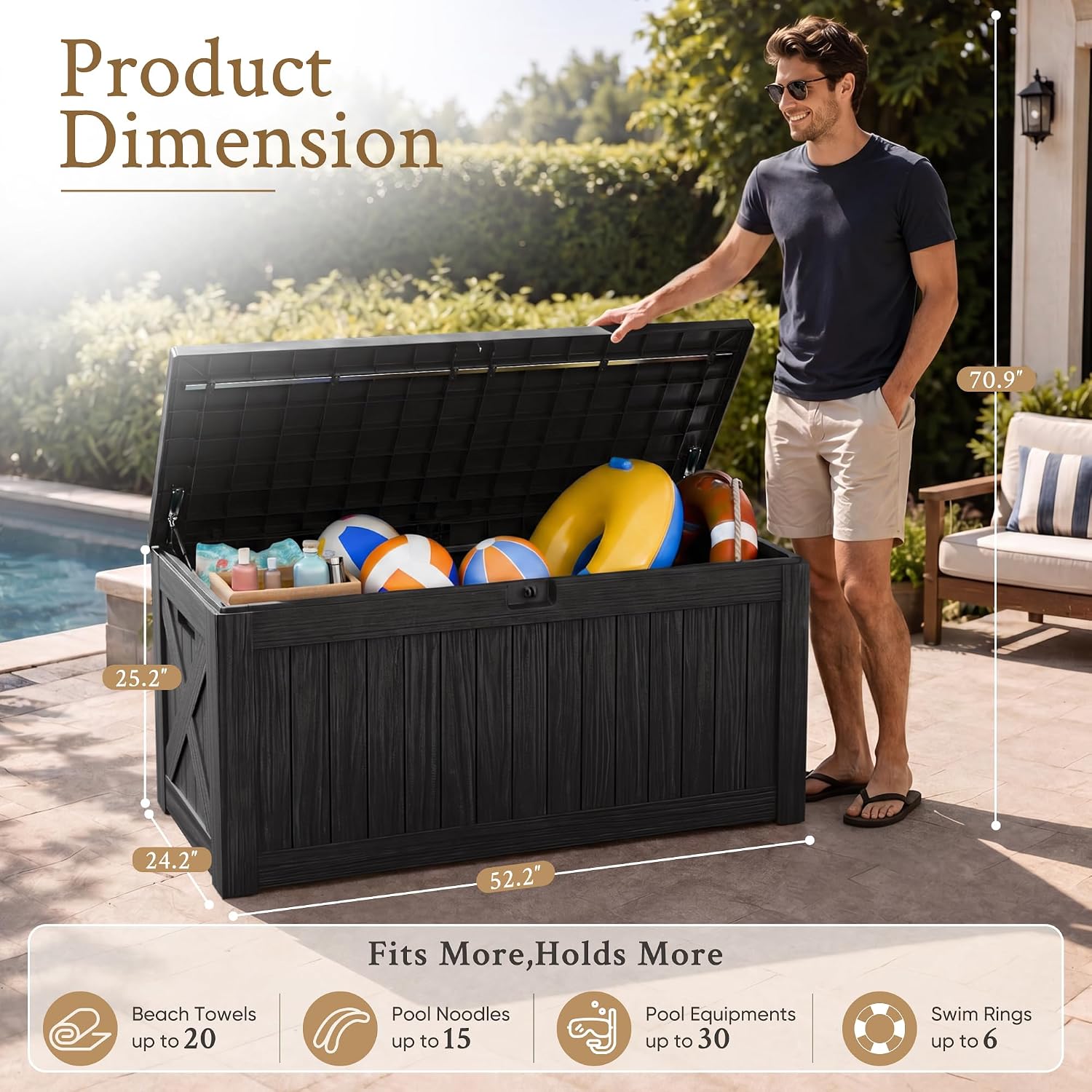 Black 120 Gallon Deck Storage Bench