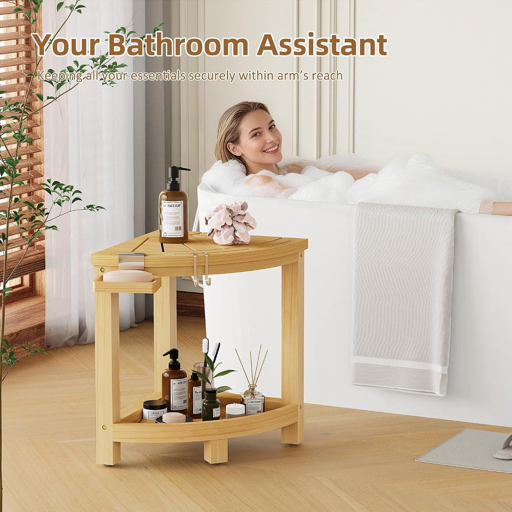 2-Tier Natural Bamboo Corner Shower Stool