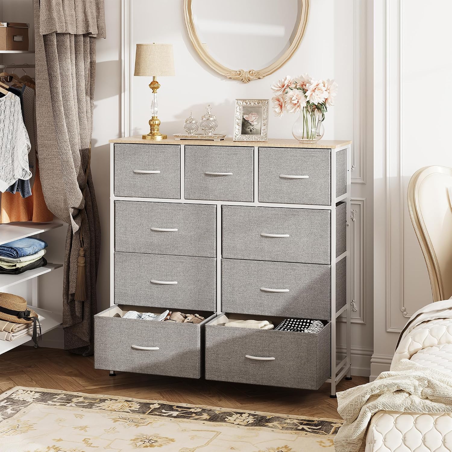 Light Grey 9-Drawer Storage Dresser