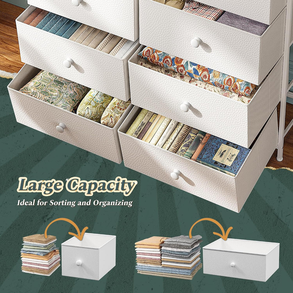 White Tall Fabric Storage Dresser