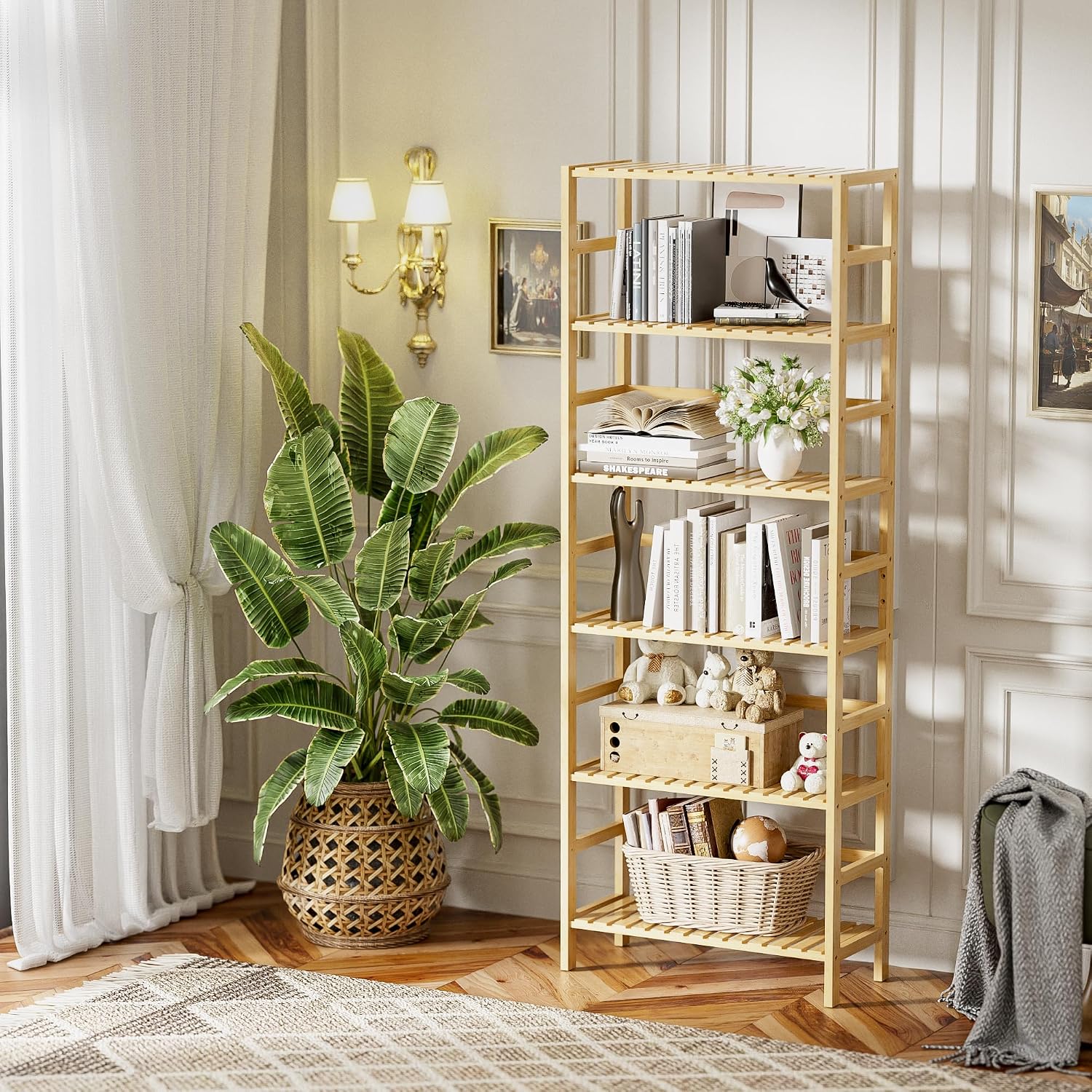 6-Tier Adjustable Bamboo Storage Shelf