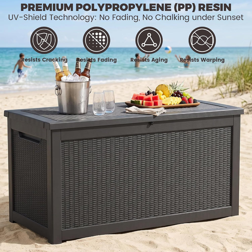 Black 320 Gallon Deck Bench Box