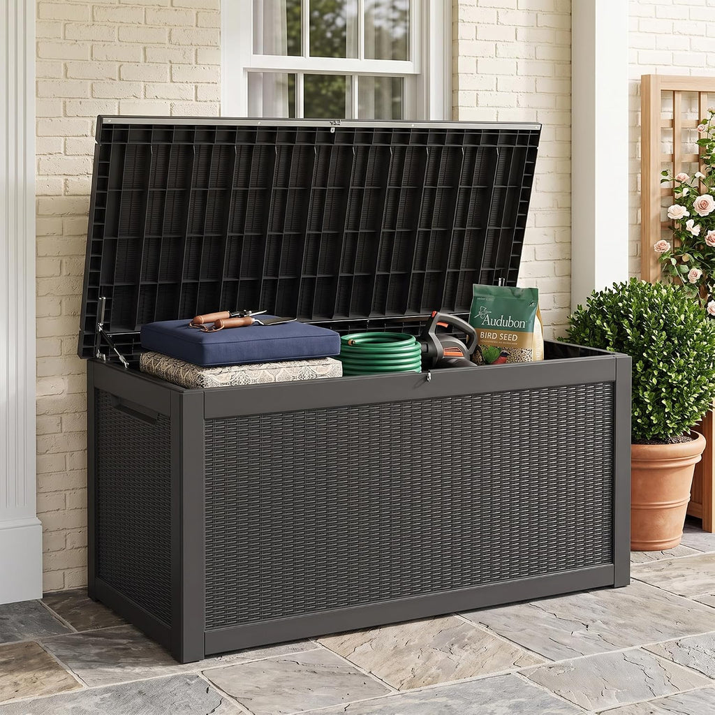 Black 320 Gallon Deck Bench Box