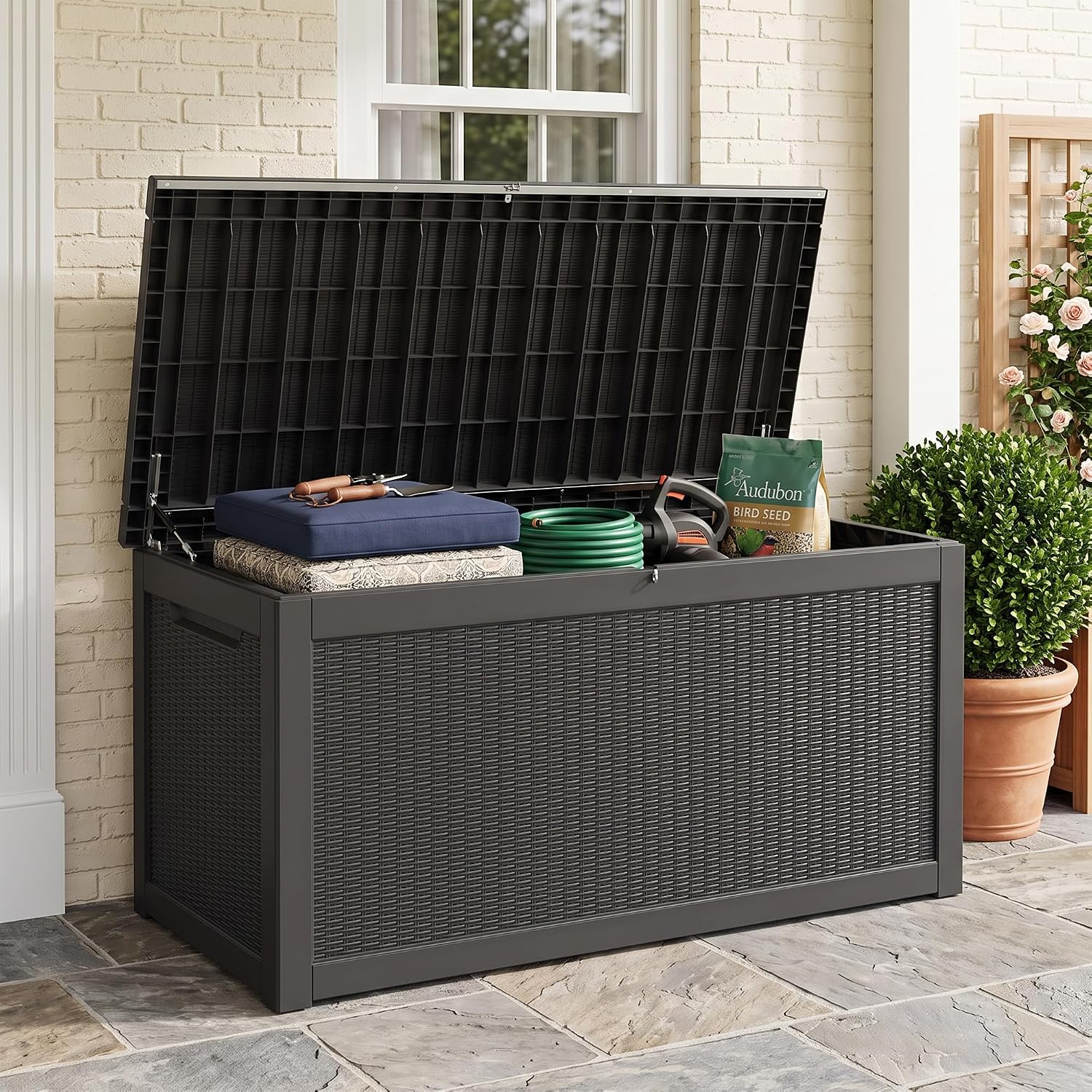Black 320 Gallon Deck Bench Box