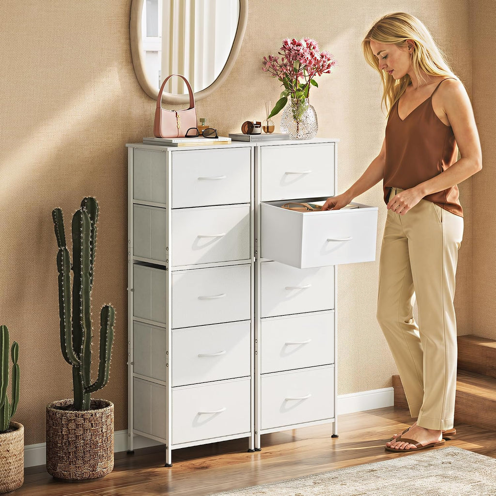White 5-Drawer Fabric Dresser