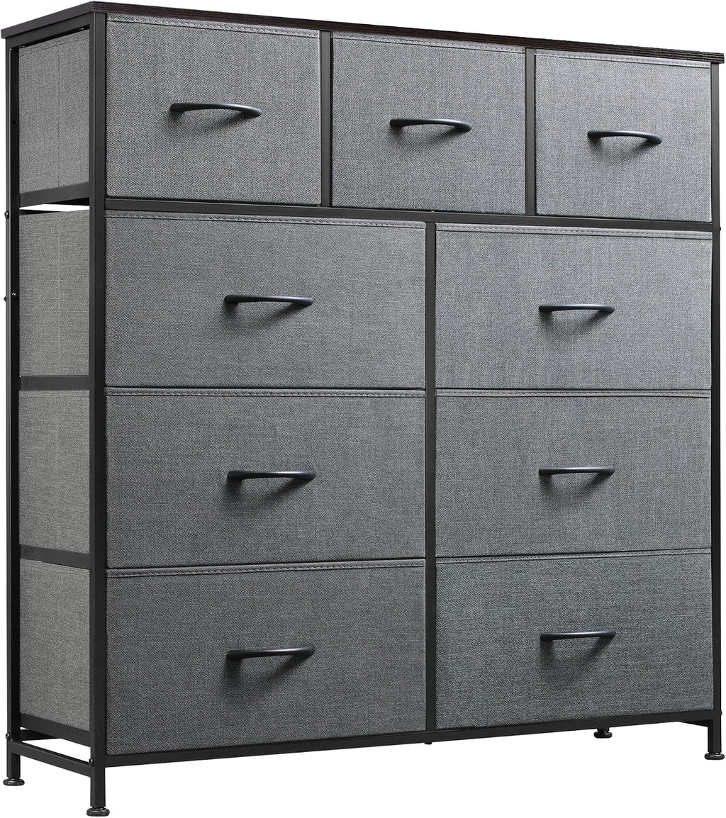 Dark Grey 9-Drawer Fabric Dresser