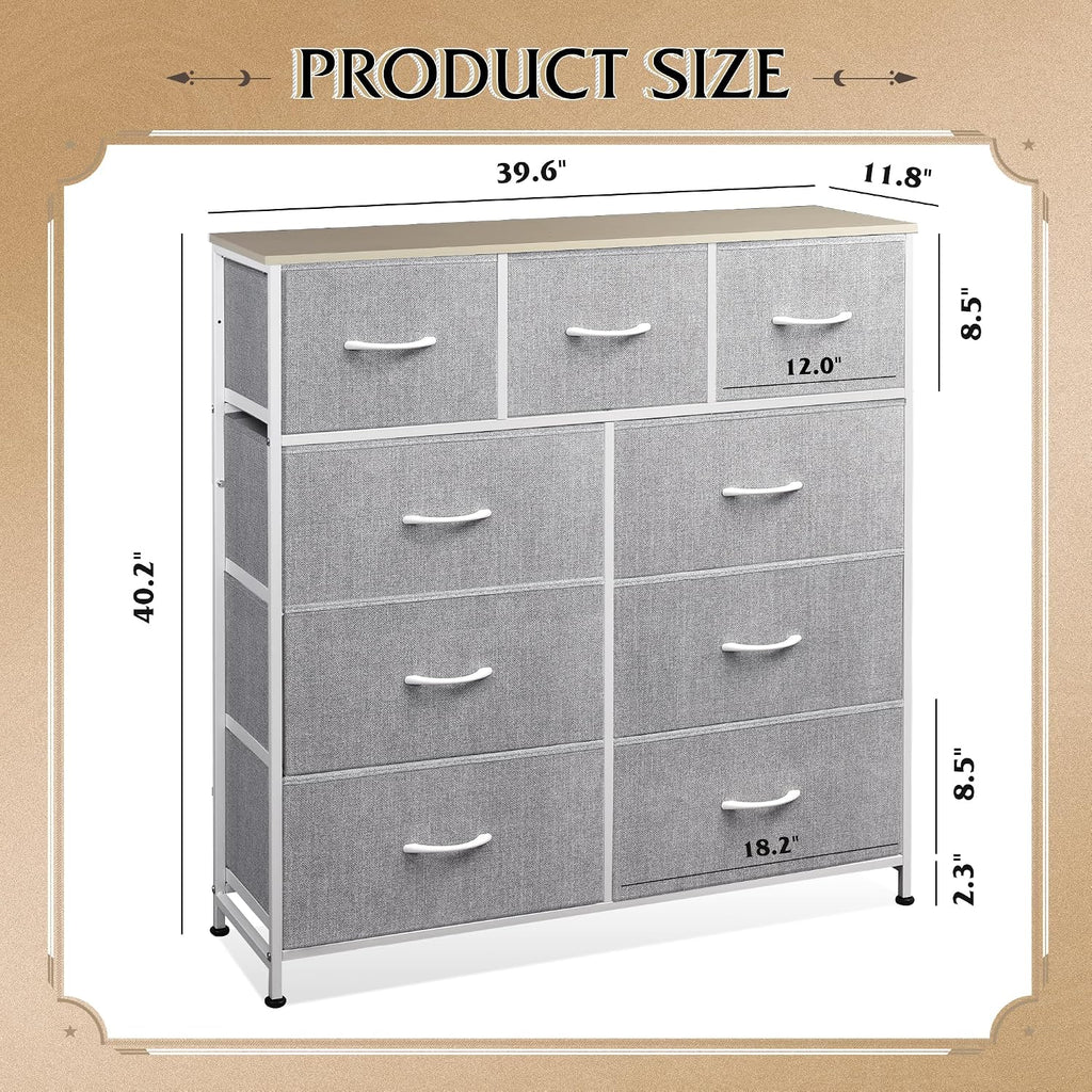 Light Grey 9-Drawer Storage Dresser