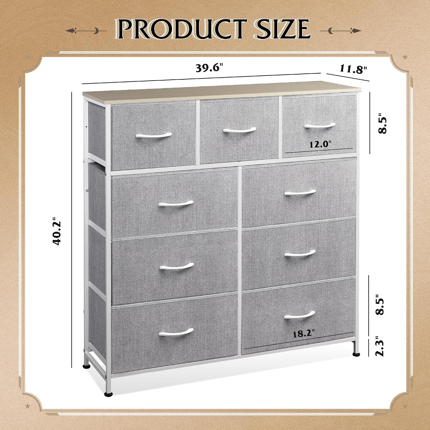 Light Grey 9-Drawer Storage Dresser